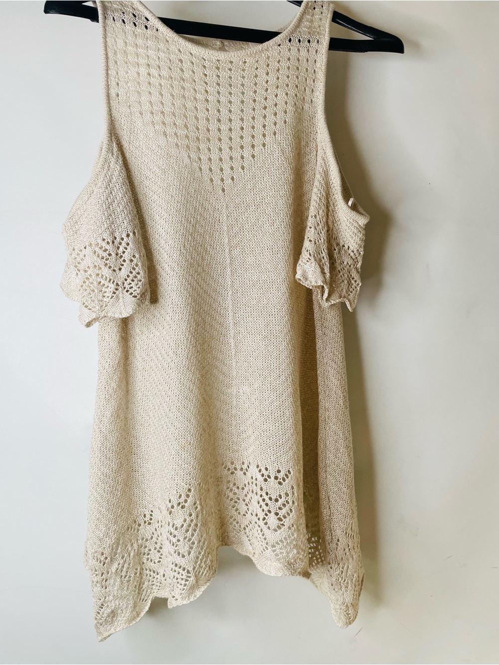 LC Lauren Conrad Cream Cold-Shoulder Knit Tunic Sweater Cold Shoulder Size L